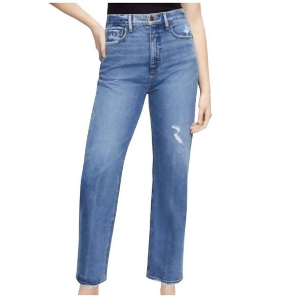 LOFT Jeans Women's 10 Blue The 90s High Waist Straight Distressed Comfort - Picture 1 of 5